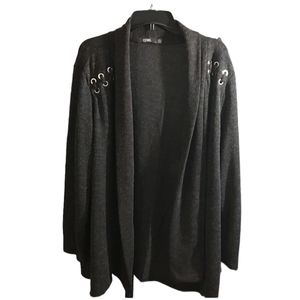 Charcoal Gray Tweed Open Cardigan with Design on Shoulder sz 3X